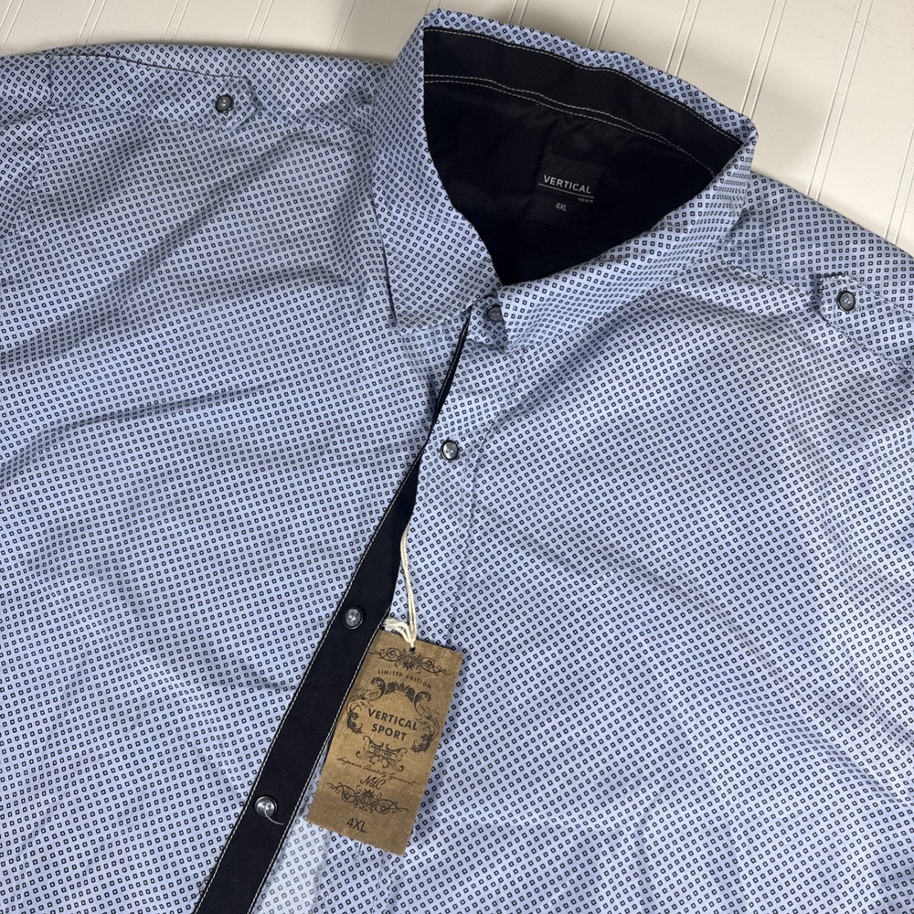 Vertical Sport Men's‎ Short Sleeve Button Down Shirt Blue Diamond Print 4XL NWT